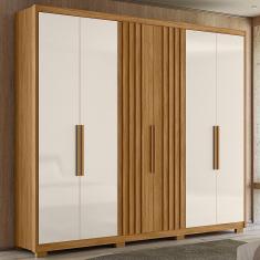 Imagem de Guarda Roupa Roupeiro 06 Portas 04 Gavetas Araguaia Freijó Ripado Off White Flex Moval