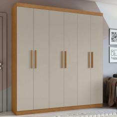 Imagem de Guarda-Roupa Casal Jazz 6 Portas 3 Gavetas Amêndoa Clean/Off White - Móveis Lopas