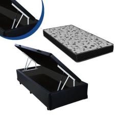 Imagem de Cama Box Baú Solteiro Colchão Espuma D33 Bordado + Box Preta 56x78x188