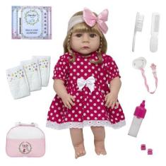 Imagem de Boneca Reborn Grande 100% Vinil Siliconado Vestido Bolinha - Cegonha R