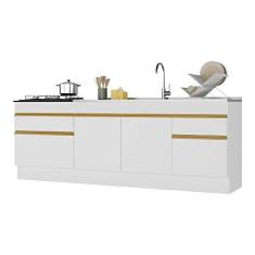 Imagem de Kit 2 Balcões com Rodapé Gabinete Pia 150 cm e Cooktop 70 cm Veneza Gw Multimóveis Mp2108 Branco