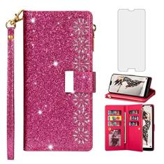 Imagem de Capa de telefone para Huawei P20 Pro capa carteira com protetor de tela de vidro temperado e alça de pulso com glitter, zíper, compartimento para cartão, suporte, celular, Havaí, P, 20, P20pro,