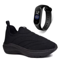 Imagem de Tenis Infantil Meninos Meninas Calce Facil Leve Tipo Meia + Relogio -