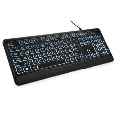 Imagem de Teclado retroiluminado KOPJIPPOM, impressão grande, USB, com fio, pret