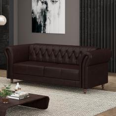 Imagem de Sofá Living Stanford Chesterfield 2 Lugares 220cm Pés De Madeira Couro Wine Vinho G58 Gran Belo