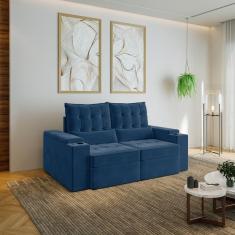 Imagem de Sofá Retrátil e Reclinável com Porta Copos e Usb 3 Lugares 190cm Embaúba Extra Cabecasa Madeiramadei Azul Diamante