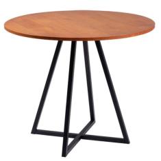 Imagem de Mesa De Jantar Redonda Seattle Industrial Daf Móveis 90 Cm Madeira Maciça Mel Base Aço Carbono Preto
