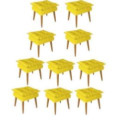 Imagem de Kit 10 Puff Puf Banqueta Opala Para Quarto Sala Recepção Suede Amarelo