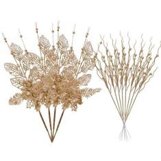Imagem de SPWOLFRT Conjunto de 12 peças de enfeites de caule de árvore de Natal, bastões de contas de glitter artificial, galhos de flor de baga para decoração de árvore de Natal, vasos de mesa centrais e