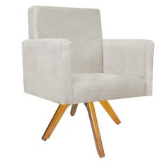 Imagem de Poltrona Base Giratória De Madeira Suede Bege