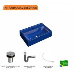 Imagem de Kit Cuba Q45 Com Válvula Click  1 Pol. Sifão Cromado E Flexível Compace  Escuro