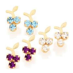 Imagem de Brincos De Ouro 18K Femininos Cristal Infantil Rommanel Cacho Uvas Bra