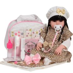Imagem de Boneca Reborn Morena Linda Enxoval Oncinha Completo 20 Itens - Cegonha