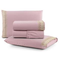 Imagem de Jogo De Lençol Gippir Casal Percal 200 Fios 4 Peças - Rosê - Santos E