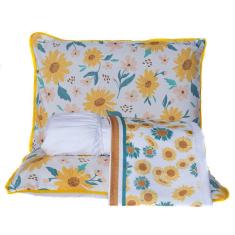 Imagem de Jogo De Cama Girassol Branco Casal Padrão 04 Peças - Micropercal 180 Fios