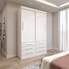 Imagem de Guarda-roupa Solteiro Guaianases 2 Portas 6 Gavetas Branco - Panorama Móveis
