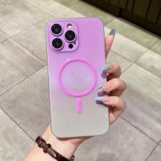 Imagem de Capa de telefone de carregamento sem fio de moda de luxo para iPhone 14 11 13 12 Pro Max Plus Gradiente Cor Luminosa Capa Traseira, Roxo Cinza, Para iPhone 14