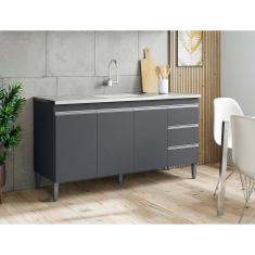 Imagem de Balcão Gabinete de Pia Andréia 160cm Cinza S/ Tampo - AJL Móveis