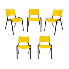 Imagem de Kit 5 Cadeiras Iso Para Escola Escritório Comércio Amarela Base Preta