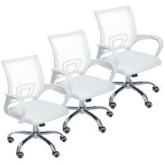 Imagem de Kit 3 Cadeiras Escritório Mesh Assento Estofado Base - Lianto Decor