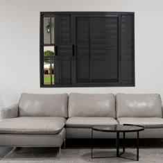 Imagem de Janela Veneziana de Alumínio 3 Folhas 120 x 120cm Linha 25 com Grade Esquadrias Bergame Preto