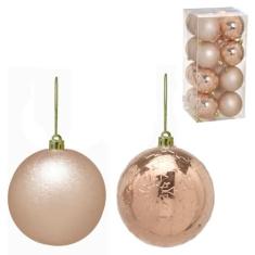 Imagem de Conjunto 16 Bolas Para Arvore Natal 8cm Brilhante Relevo Fosco Enfeite Natalino Premium Rose