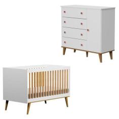 Imagem de Berço Americano Ligia E Cômoda Fernanda Branco Bétula - Carolina Baby