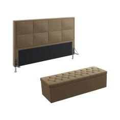 Imagem de Kit Cabeceira Estofada Decorativa Para Cama Box Maia 195 Para Cama King e Calçadeira Sagitarius Sued Capuccino Aradecor