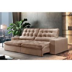 Imagem de Sofá 3 Lugares Retrátil E Reclinável Orion 2.30M Veludo Bege Móveis Mi