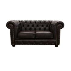 Imagem de Sofá Chesterfield De Couro 2 Lugares - Preto Iguana - Mempra Design
