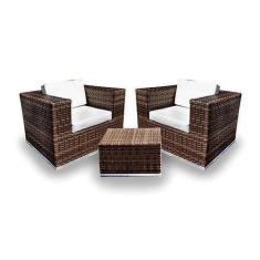 Imagem de Conjunto de Sofá Fibra Sintética Quadrado - 2 Poltronas + 1 Mesa Centr