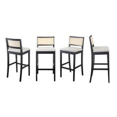 Imagem de Kit 4 Banquetas com Encosto e Apoio para Pés Tiê Cabecasa Madeiramadeira Preto/Off White