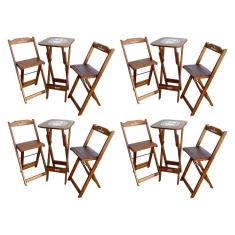 Imagem de Kit 4 Conjuntos Bistrô Mesa Com 2 Banquetas Dobráveis De Madeira Personalizada Hei - Imbuia Marrom