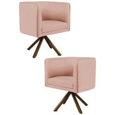 Imagem de Kit 2 Poltronas Decorativas Base Giromad Madeira Betina C-105 Linho Rosê - Domi