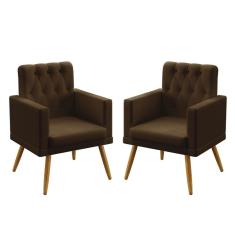 Imagem de Kit 2 Poltronas Vega Com Rodapé E Botões Capitonê Sued Marrom Aradecor