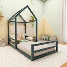 Imagem de Cama Meia Casinha Infantil Ludika Mobília Escrita Antiga