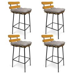 Imagem de Kit 04 Banquetas Costela Suede Grafite Base Metal