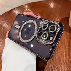 Imagem de Glitter diamante claro caso de telefone para iphone 15 14 13 12 11 pro max 15 plus magnético para capa de carga sem fio, roxo escuro, para iphone 12 pro