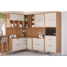 Imagem de Cozinha Modulada Completa Eloise 11 Peças (3Aéros+3Balcões+1Paneleiro+4Complemento) CZ030 Freijo/Off White - MGM