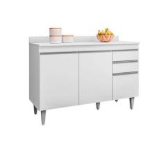 Imagem de Balcão de Cozinha Melissa 1,20m Branco C/ Tampo - Belliv Decor