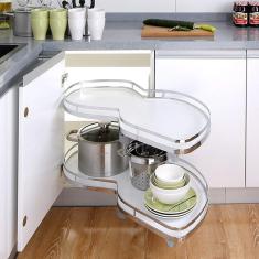 Imagem de Armário de cozinha extensível de canto cego, organizador de armário removível Armário de cozinha de 2 camadas, prateleira dupla carrossel para 800 mm ou 900 mm, fechamento suave, abertura à