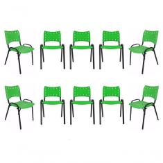 Imagem de Kit 10 Cadeiras Iso Para Escola Escritório Comércio Verde Base Preta