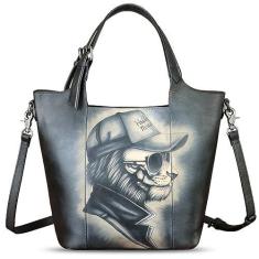 Imagem de Bolsa feminina de couro genuíno pintada à mão, feita à mão, bolsa de ombro casual, Padrão 1, Medium