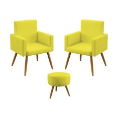 Imagem de Kit 2 Poltronas Decorativas Estofada Para Sala De Estar Vega e Puff Solar Sued  Aradecor