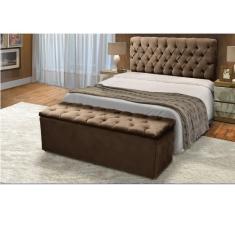 Imagem de Cabeceira Mais Calçadeira Baú Casal 140cm Suede Marrom