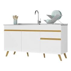 Imagem de Balcão Cozinha Gabinete Pia 150cm 3 Portas 1 Gaveta Veneza Multimóveis V2072 Branco/dourado