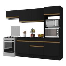 Imagem de Armário de Cozinha Compacta 4 peças com Rodapé Mp2176 Made Multimóveis Preto/dourado