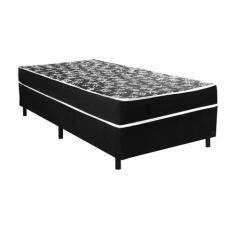 Imagem de Cama Box Conjugado Ortopédico Solteiro Suede Preto 78 X 188 X 40 - Bue