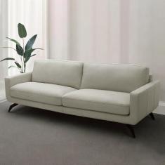 Imagem de Sofá Decorativo Thalia 3 Lugares Sala de estar 240cm Pés em Aço Couro Bege G88 - Gran Belo