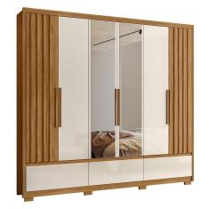 Imagem de Guarda Roupa Casal Amazonas Ripado 6 Portas Freijó Off White Com Espelho - Moval Freijó Off White